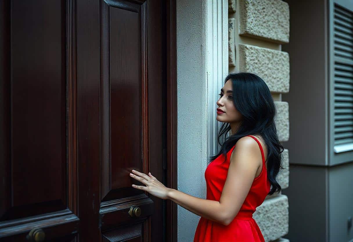 woman at the door of the man, knocking